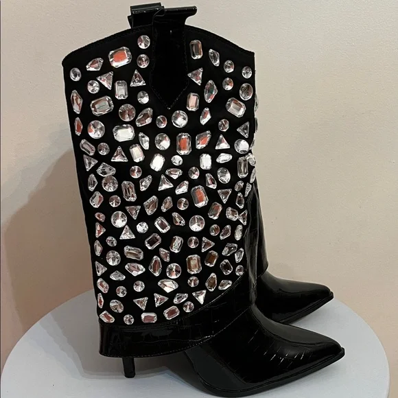 New in Box Lauren Lorraine Hana Black Boots with Rhinestone Accents - Picture 7 of 7